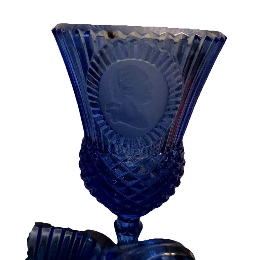 George & George (2) Goblets with A Mt. Vernon Gravy pitcher - Cobalt Blue Glass